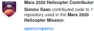 Screenshot of my GitHub Mars 2020 Helicopter Contributor badge